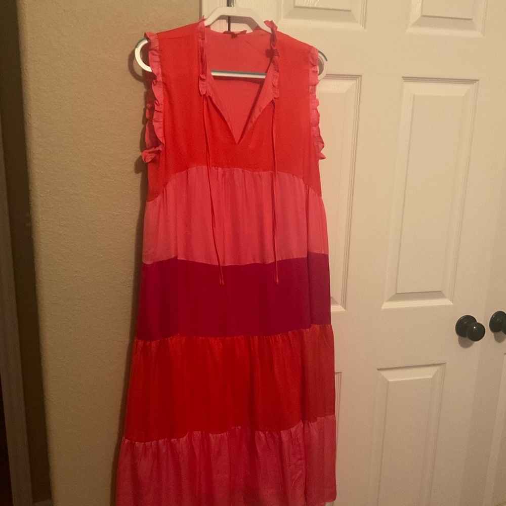 THML Pink/Red Color Block Dress MIDI